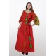 Boho Style Ukrainian Embroidered Dress "Boho Flowers" green on red 